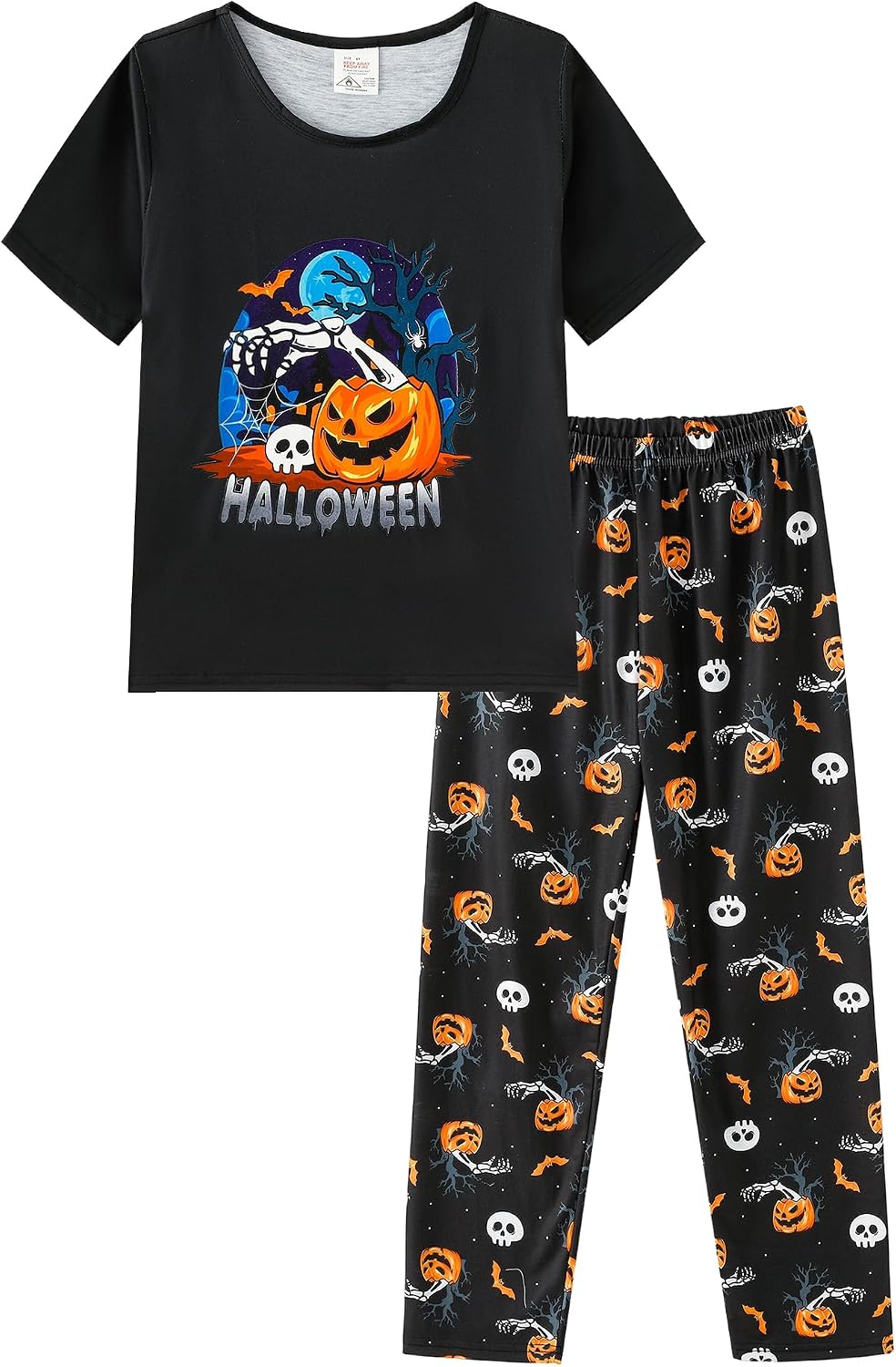 MyFav Boy Pajamas Set Halloween Kids Sleepwear Glow in the Dark Cute Short Sleeve Long Pants Night Clothes