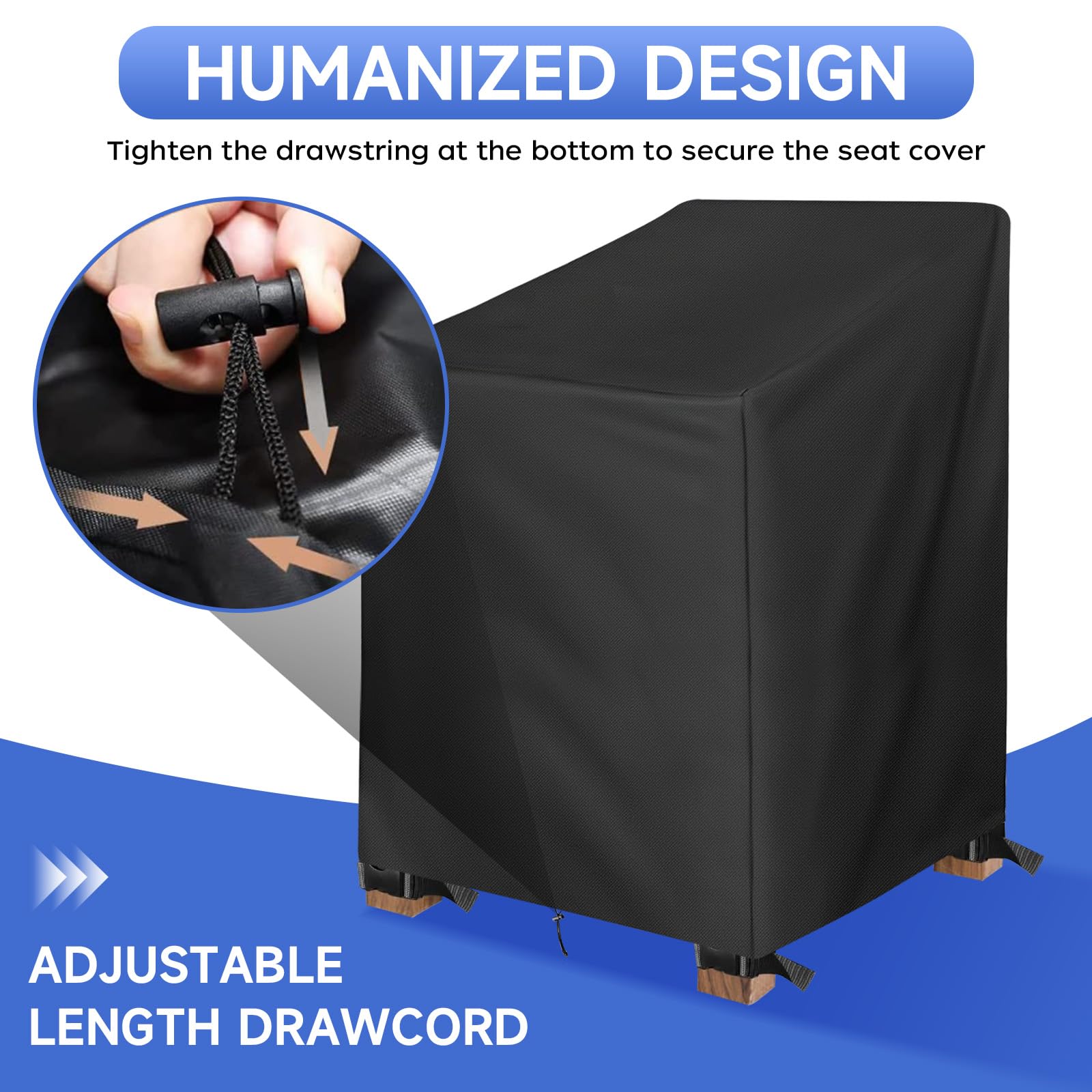 Copertura per sedia da giardino con ampio sorriso per patio impilabile impermeabile 420D tessuto Oxford copertura protettiva per sedie impilabili anti-UV 70 x 79 x 101/70 cm, nero
