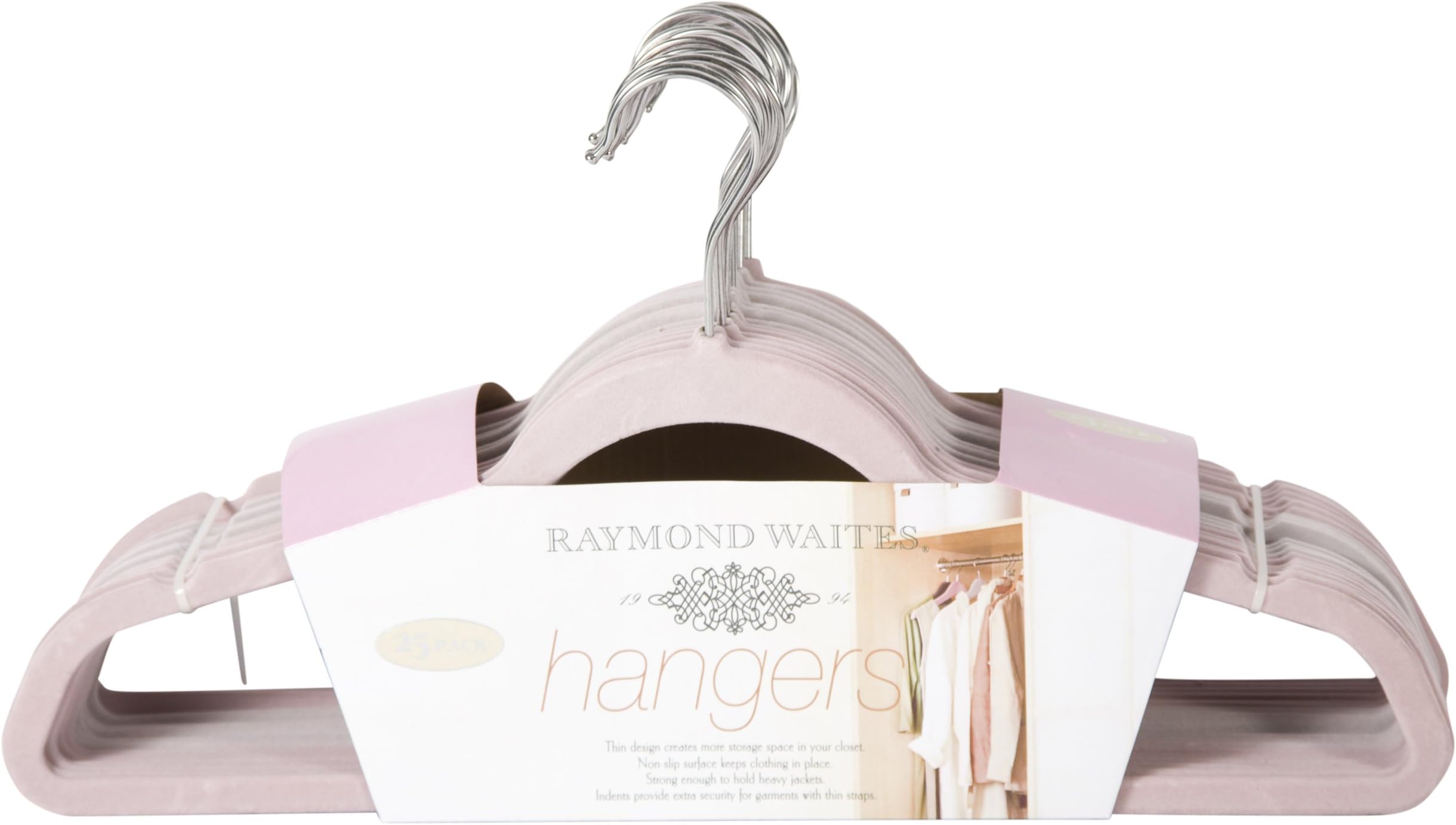 – Set of 25 Non-Slip Clothes Hangers – Slim Hangers – Space Saving Hangers – (Set of 25) (Pink and White)