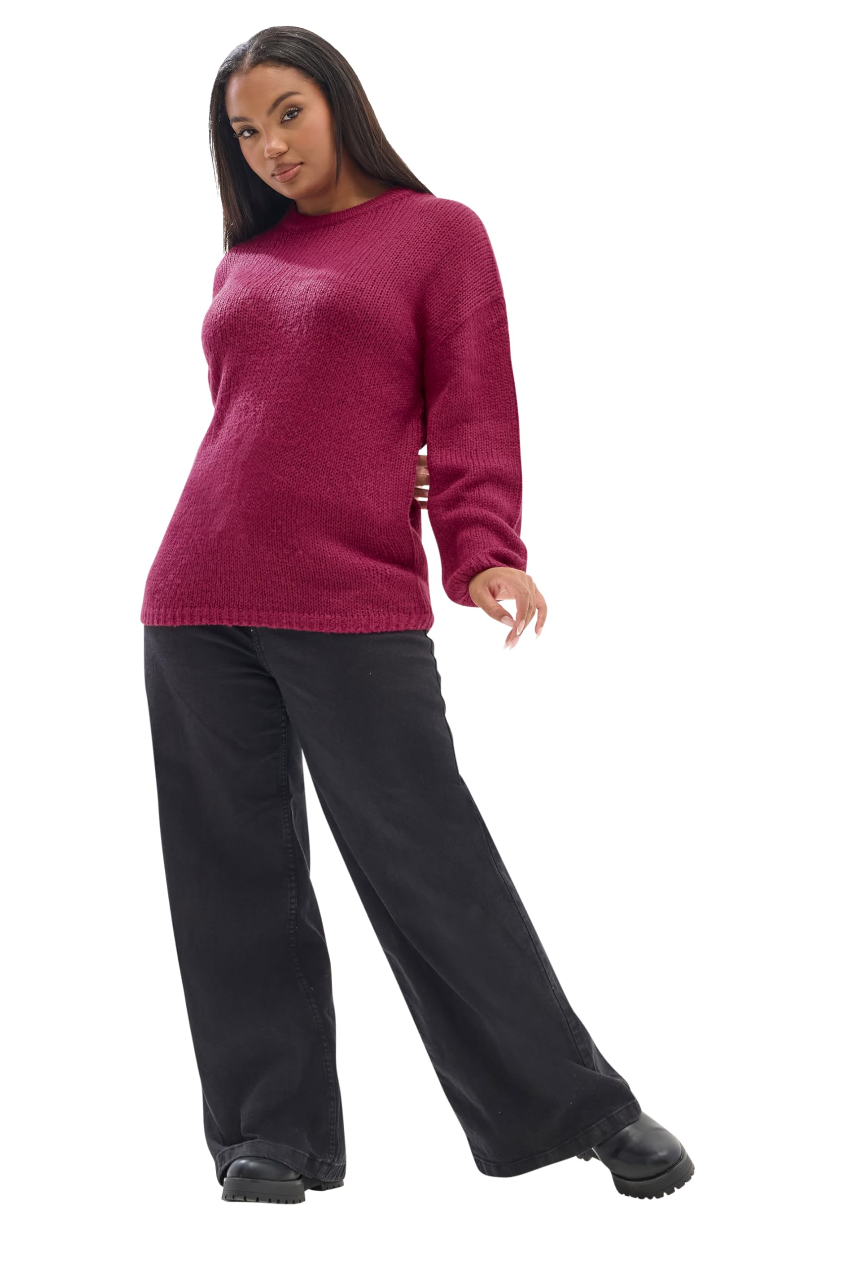 Yours Curve Soft Touch Knitted Jumper - Women's - Plus Size Curve Dark Pink