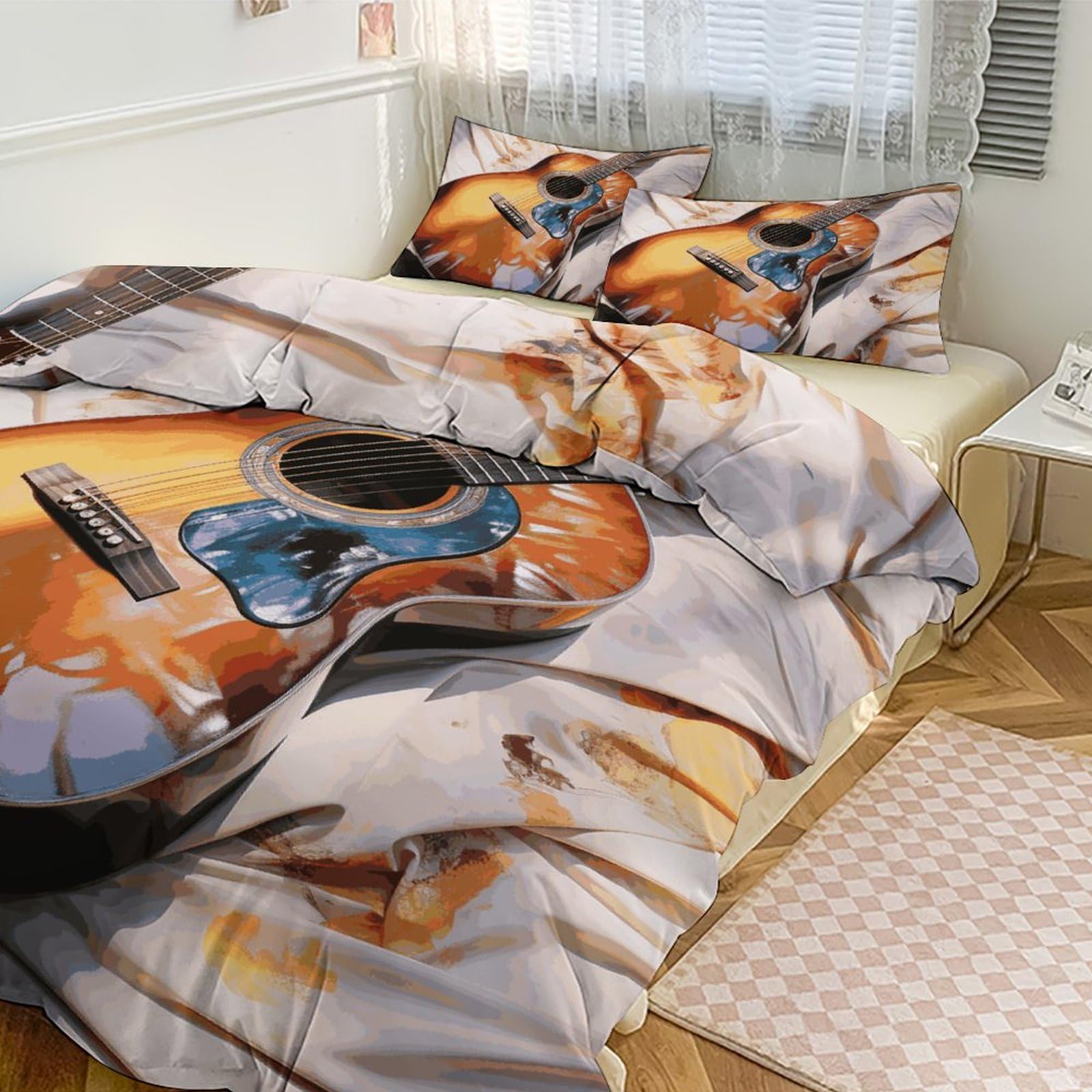 Parure de lit 3 pièces couette pour grand lit guitare