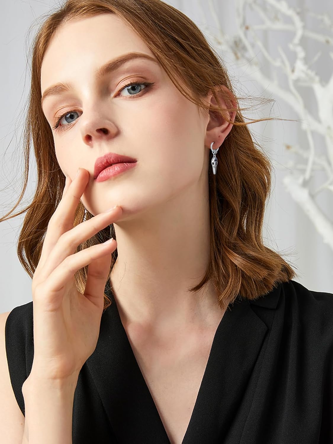 MEDWISE Viking Raven Hoop Earrings for Men 925 Sterling Silver Punk Earrings Silver/Black/Gold Huggie Men's Hanging Abalone Shell Jewelry Gift for Women Men Unisex Birthday Christmas Gifts