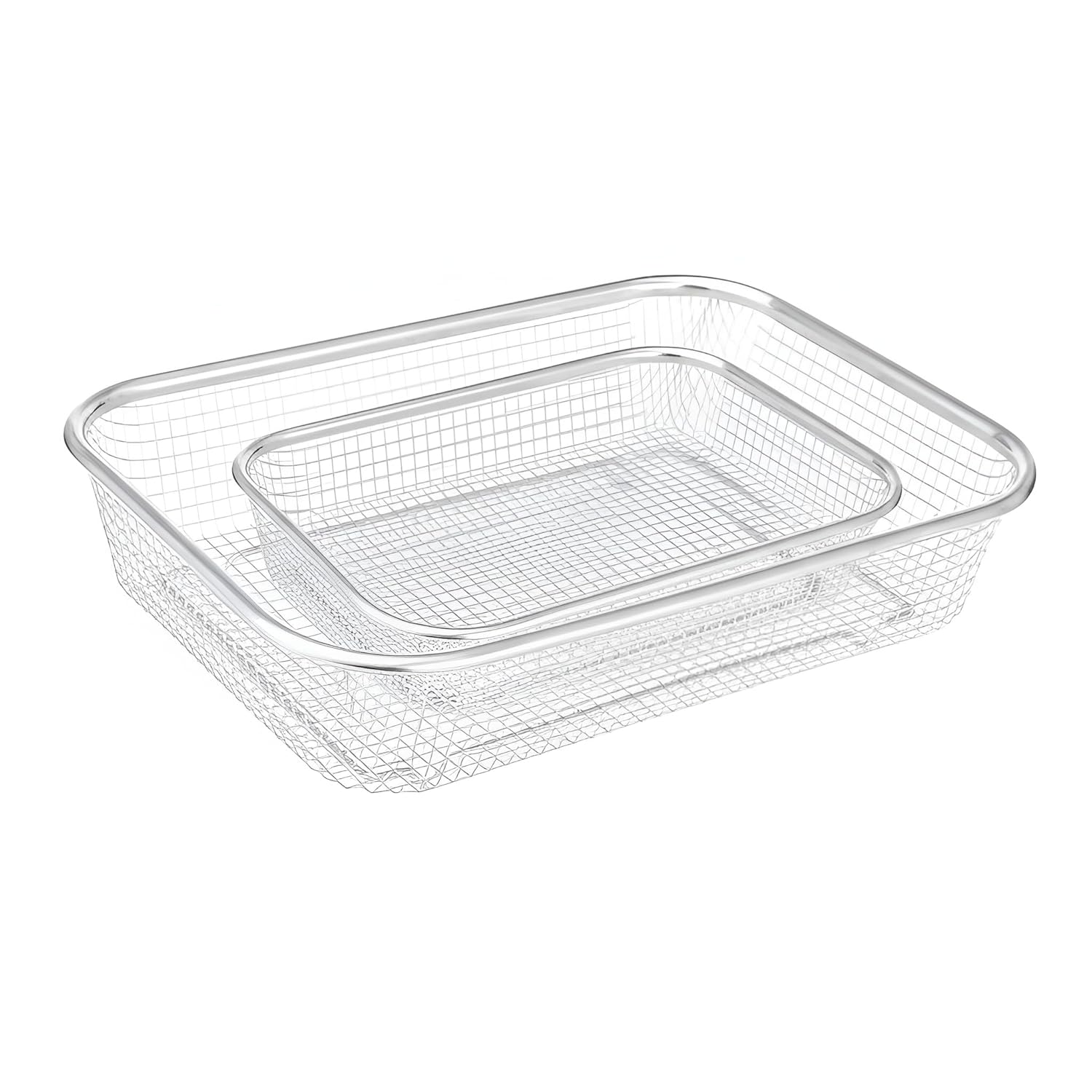 Stainless Steel Rectangular Strainer Basket Combo Large Small Multipurpose Fine Mesh Colander for Washing Fruits Vegetables Pasta Air Fryer Basket Sink Drainer Tray Organizer for Kitchen Home
