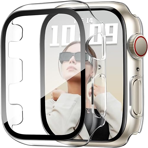 Vista 13 de JR.DM Paquete de 2 fundas rígidas de policarbonato de 1.575 pulgadas con protector de pantalla de vidrio templado HD para Apple Watch Series negro