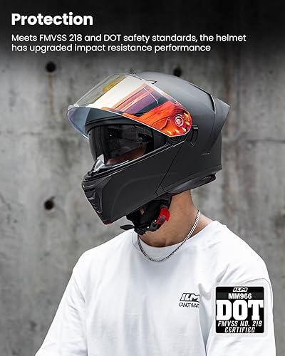 Miniatura 3 de ILM Casco modular de motocicleta para adultos, de cara completa, abatible, con doble visera, Street Bike Racing DOT modelo MM966 (negro mate, rojo,