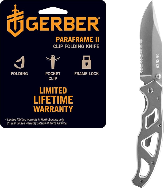 Cuchillo de bolsillo plegable EdC Gear Paraframe II, borde dentado de 3.5"con bloqueo de marco de seguridad, acero inoxidable