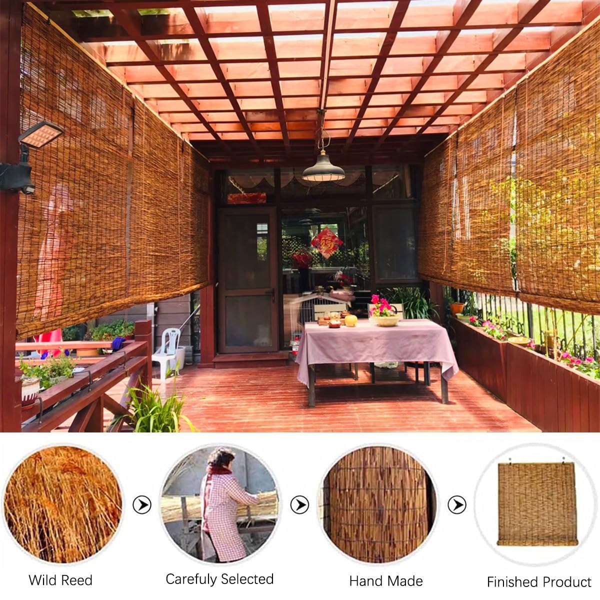 Natuurlijke Bamboe Shades Rolgordijnen Voor Binnen Buiten Thuis Patio Veranda Draadloze Privacyscherm Romeinse Gordijnen 40 55 70 80 90 115 120 155 160cm Size 90x120cm 1901241475