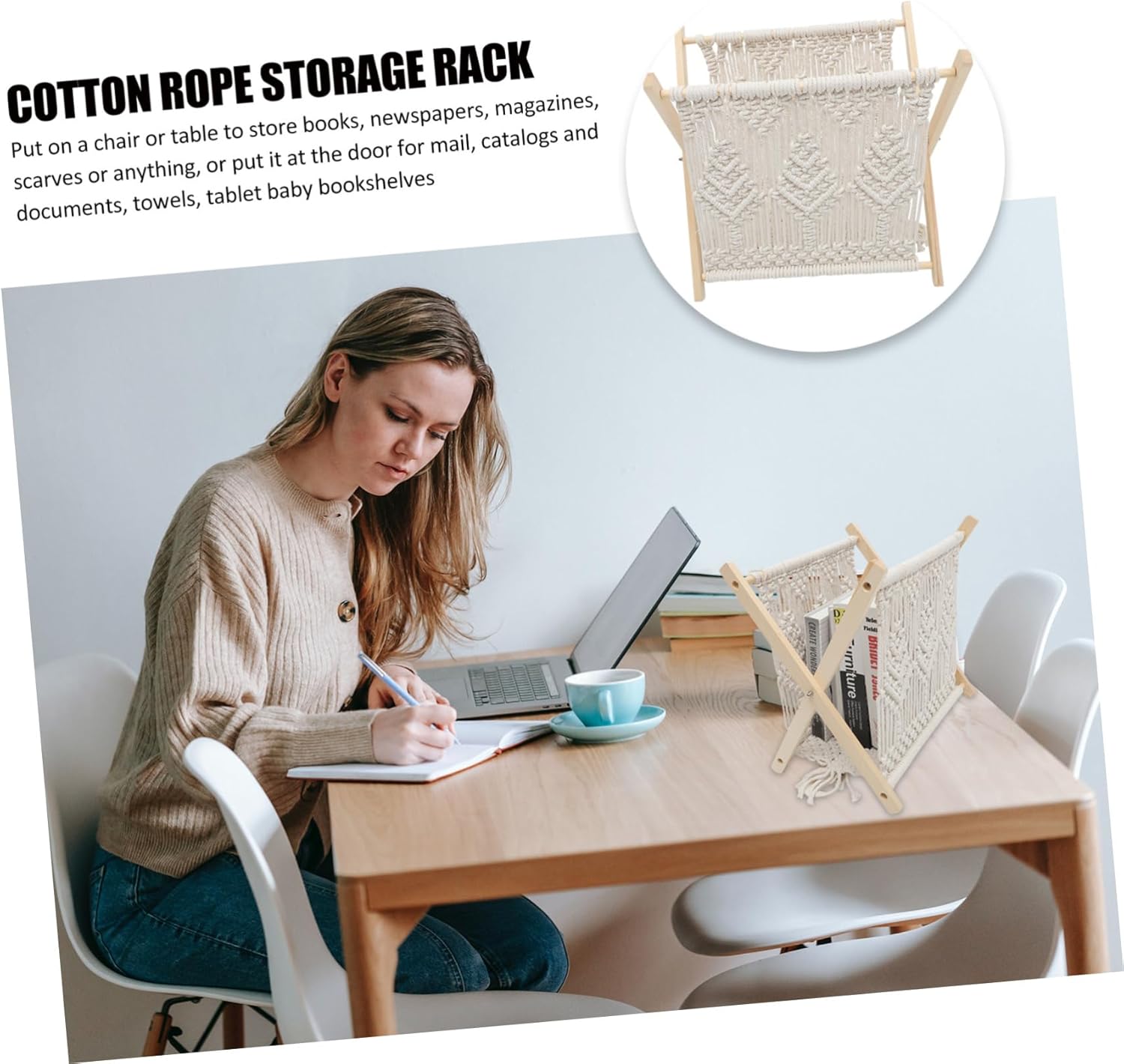 1Pc Woven Magazine Rack Creative Rope Desktop Holder for Home Decor Compact Storage Basket for Magazines Newspapers Cookbooks Rustic Style Stable Structure