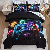 Vista 13 de NTBED Juego de edredón de consola de videojuegos para niños y niñas, juegos de ropa de cama de microfibra ligera con diseño geométrico de Multicolor