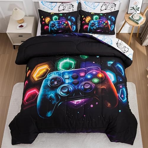Miniatura 13 de NTBED Juego de edredón de consola de videojuegos para niños y niñas, juegos de ropa de cama de microfibra ligera con diseño geométrico de Multicolor