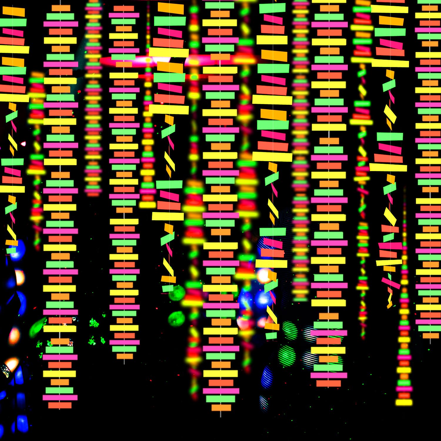 54feet UV Neon Streamers Glow Garland Stripe Hanging Glow in The Dark Glow Party Decorations Blacklight Reactive Fluorescent Black Light Party Kit Neon Party Supplies for Birthday Wedding