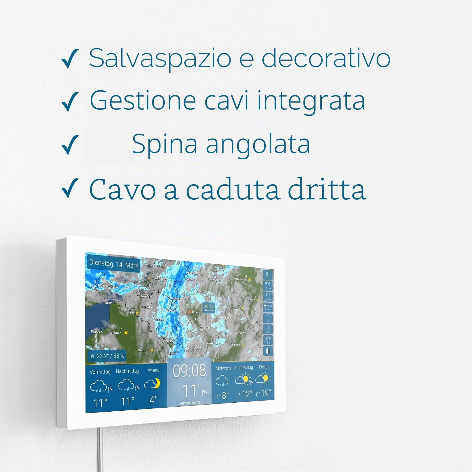 Supporto da parete per Wettonline Home (a partire dalla 2a generazione), kit completo di montaggio a parete con cavo, viti e tasselli, fissaggio elegante a livello degli occhi