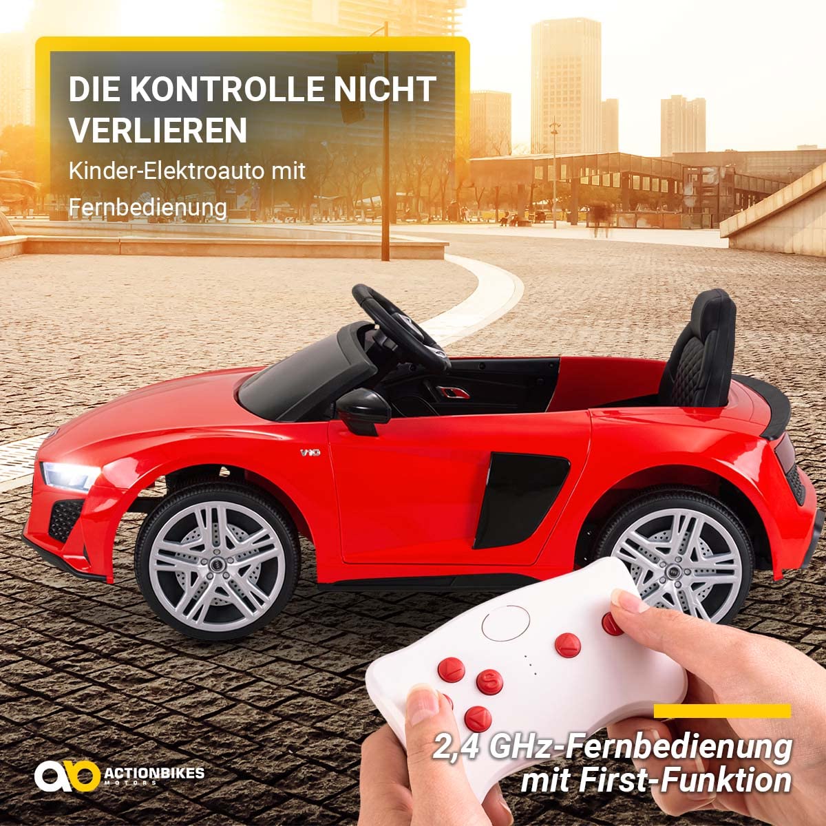 Actionbikes Motors Kinder Elektroauto Audi R8 | Fernbedienung mit First Funktion - Lizenziert - Kinderauto elektrisch - Elektrofahrzeuge - Spielzeugauto - Elektro Auto für Kinder ab 3 Jahre (Rot)