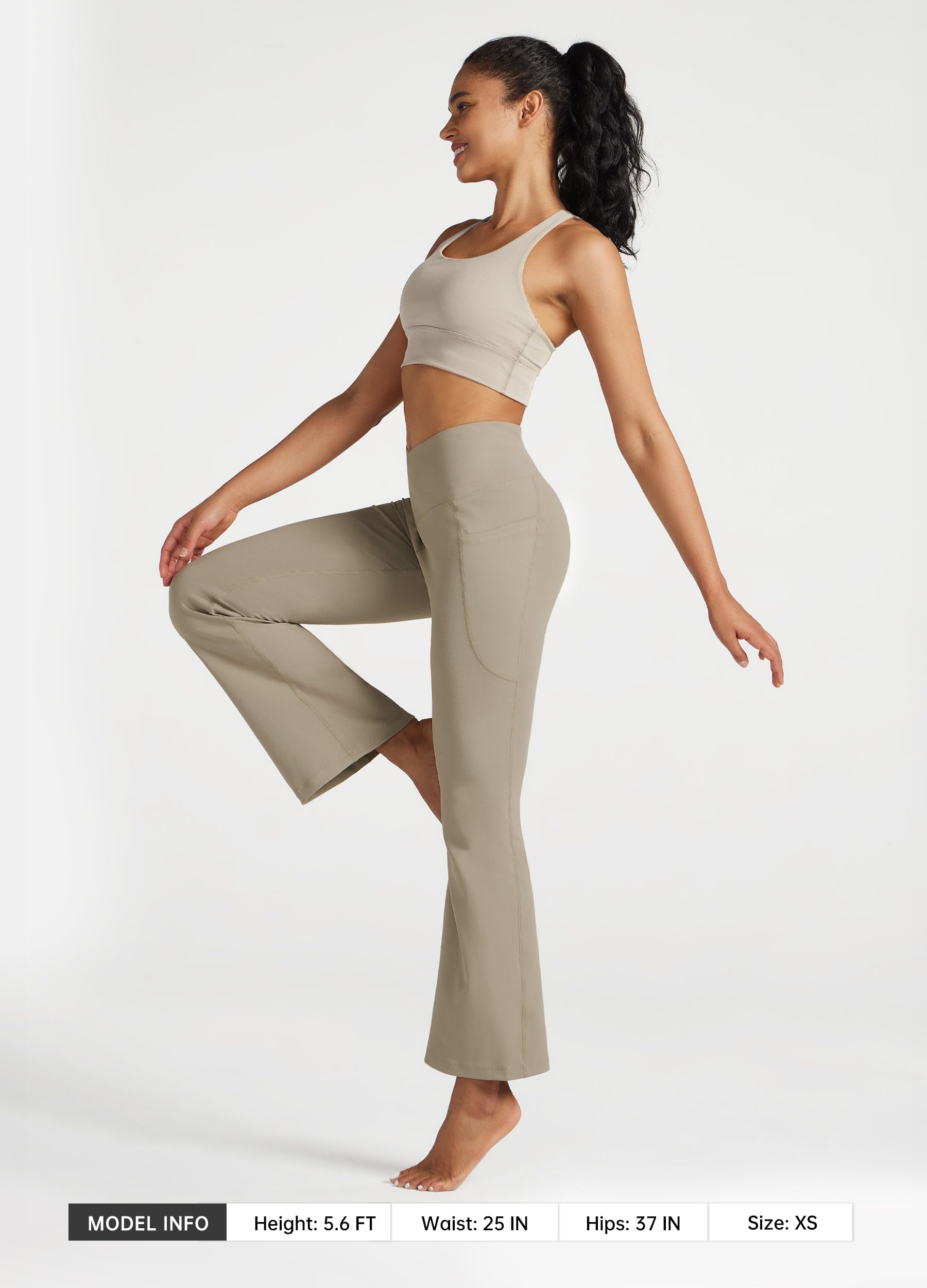 Willit Damskie rozkloszowane legginsy crossover spodnie do jogi wysoka talia bootcut legginsy treningowe z kieszeniami 74 cm 79 cm