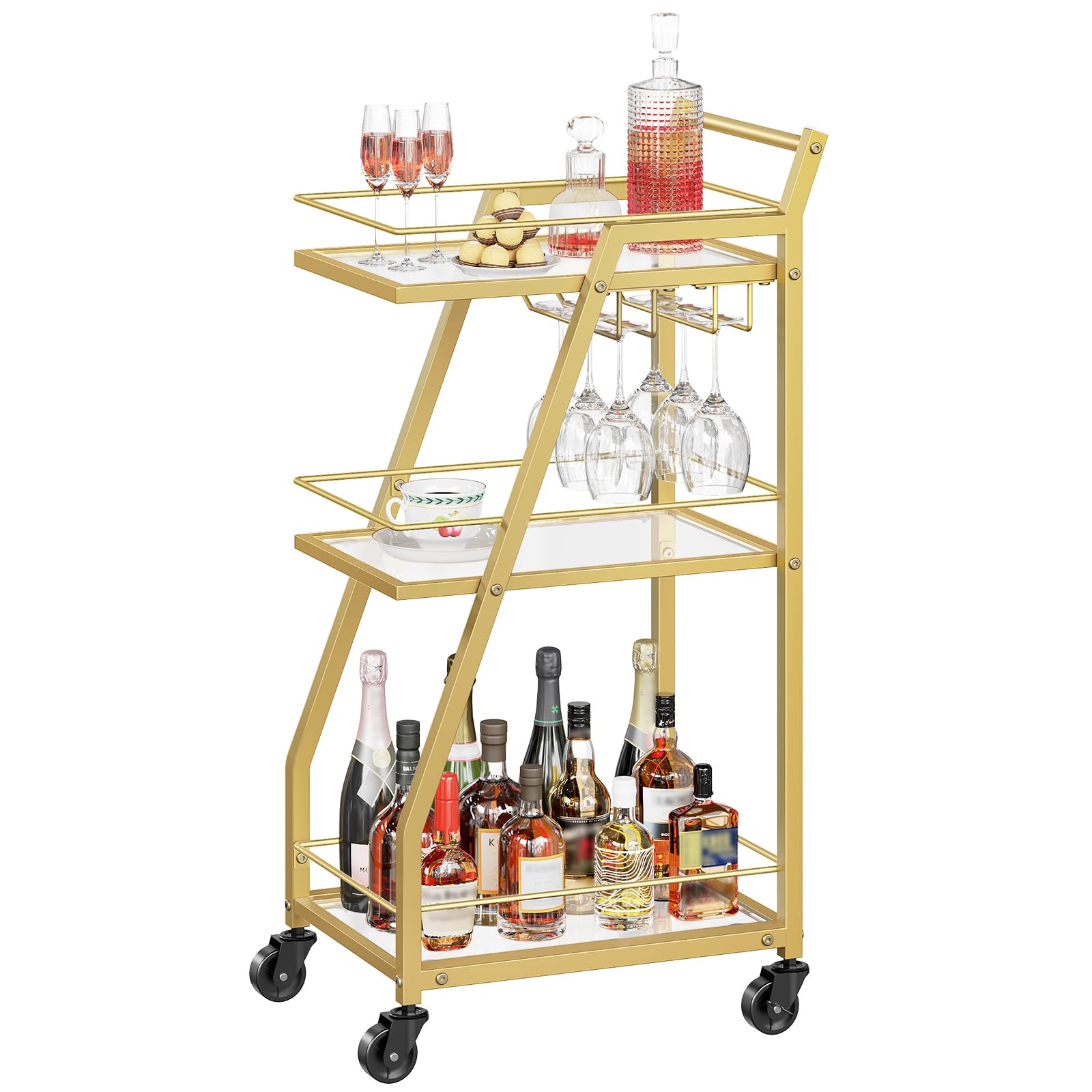3-Tier Home Bar Serving Cart with Wheels
