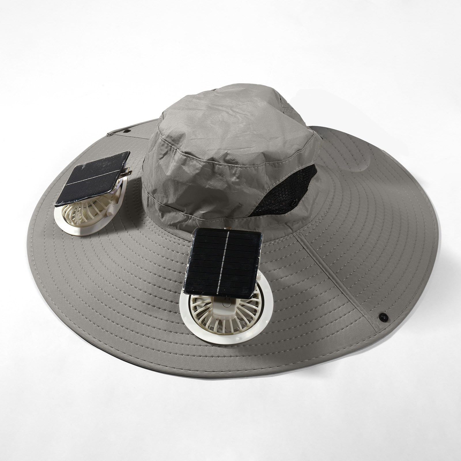 Cappello da Sole Estivo da Uomo con Tesa Larga, con Ventola di Ricarica Solare Staccabile e Ricarica USB Integrata, Cappello da Arrampicata e Pesca (Due Stili di Ventola)