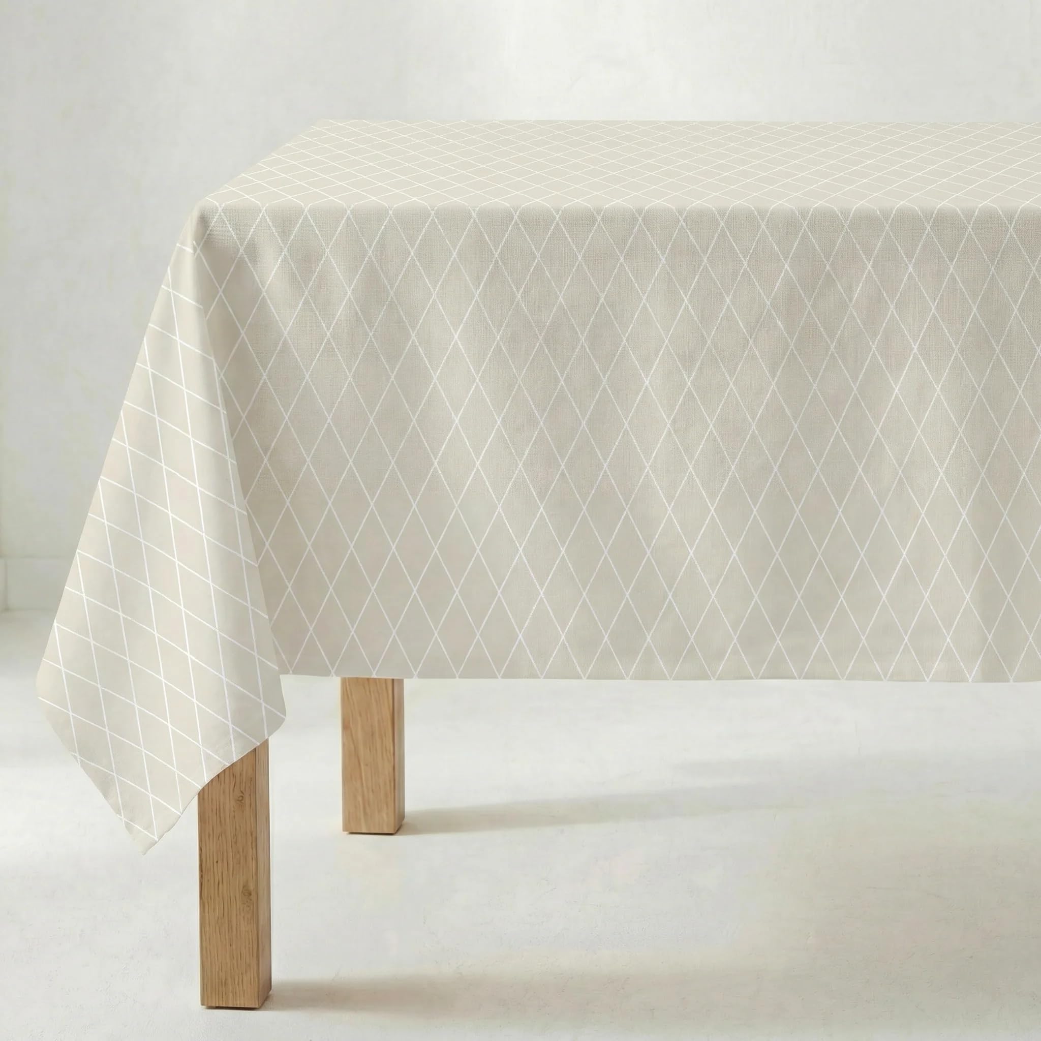 BL BELUM | Beige Cotton Diamond Tablecloth, 250x140 cm, Stain Resistant, Waterproof