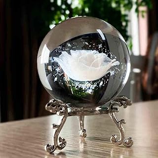 HDCRYSTALGIFTS 60mm 3D Laser-Engraved Rose Crystal Ball with Stand