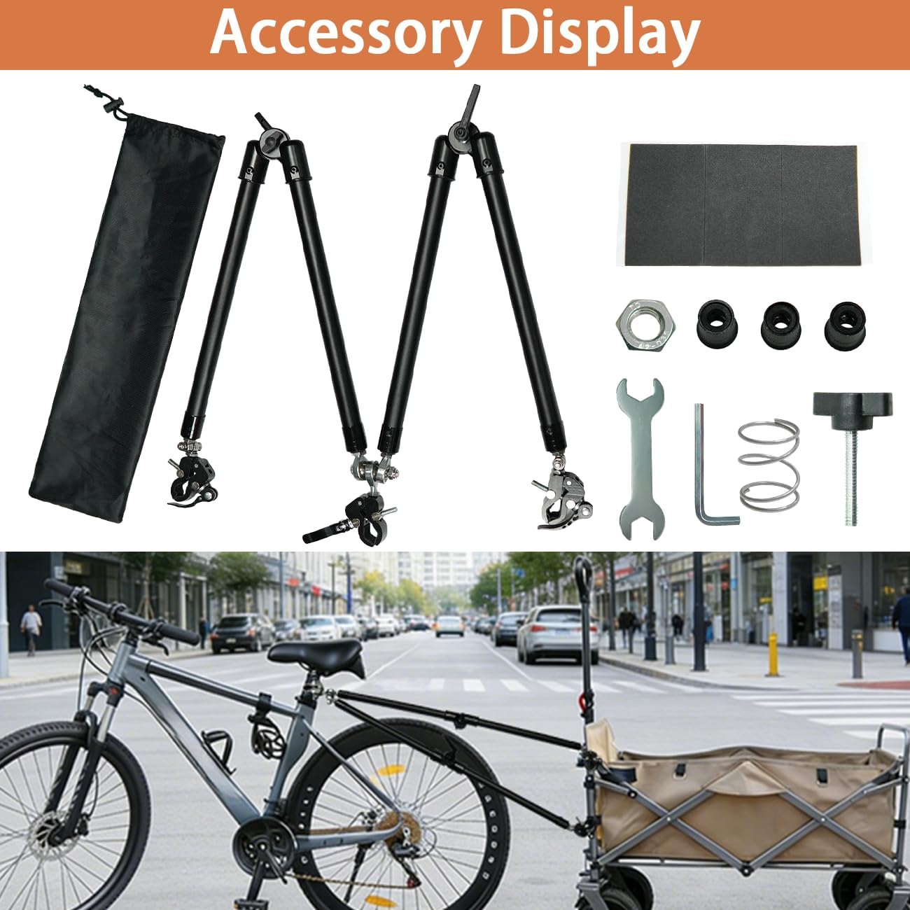 Bike Trailer Hitch Connector, Portable Folding Bicycle Trailer Connector with Quick Release Clamps for Camping Wagon,Steel Garden Cart and Rear Carrier for Camping, Grocery, Shopping