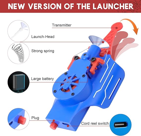 Spider Web Shooters Real,Spider Silk Launcher Wrist Toy for Kids, Web Slinger That Actually Shoots, Cool Gadgets String Gloves Shooters Toy Cool Toy Things for Superhero Fans (Blue)