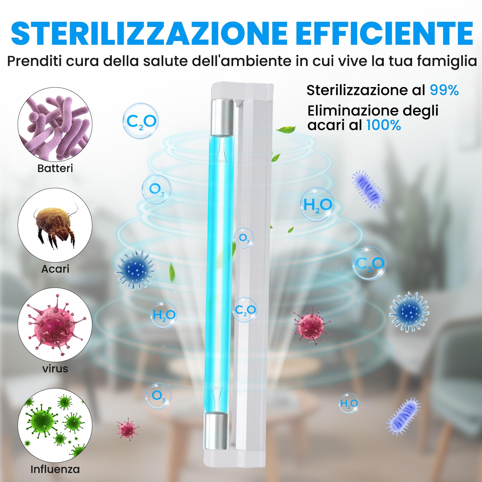 6W LED Lampada di Disinfezione Dell'ozono,G5 Lampada di Disinfezione UV,Lampada Germicida Con Luce Dell'ozono,Perfetta per la Scuola,Hotel,Ospedale,Laboratori,Ufficio,Mensa