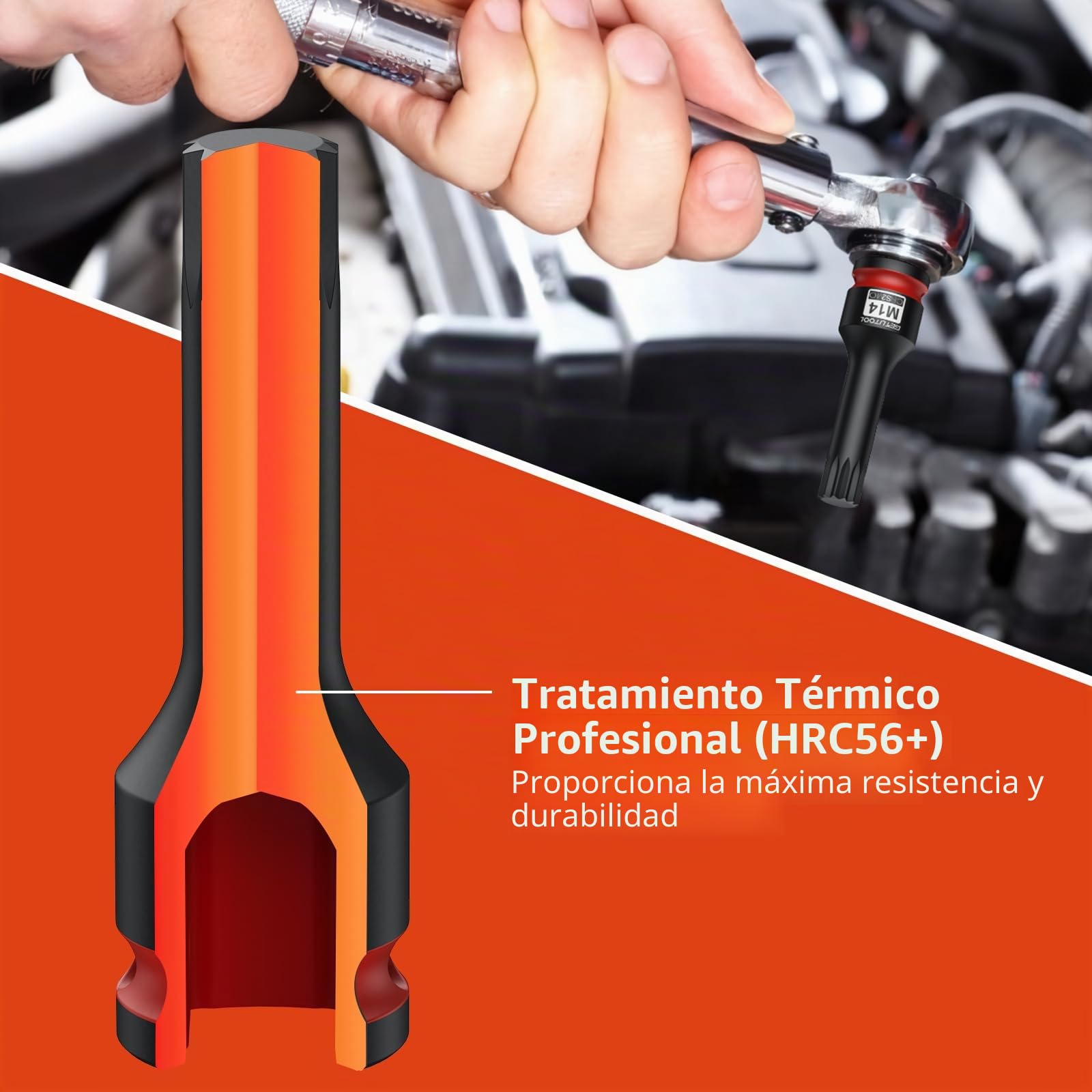 GETLITOOL Juego de 6 llaves de vaso Impact XZN M14-M18, 1/5.1 cm Drive CR-MO Impact XZN Triple Square Spline Bit Socket Set con tamaño marcado y caja de almacenamiento para reparación de automóviles