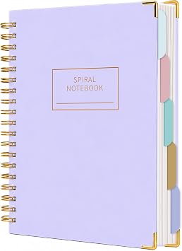 Yoment Hardcover Spiral Notebook with Tabs 8"x10" Large 5 Subject Notebook
