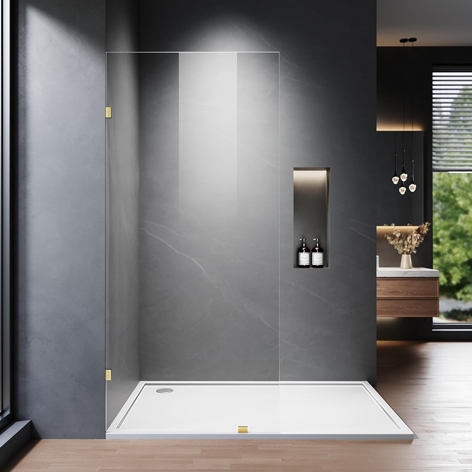 Shower Glass Panel, Fixed Shower Screen Panel with 3/8"(10mm) SGCC Ultra Clear Tempered Glass, Frameless Walk in Shower Door with Easy‑Clean Coating (Matte Black, 30.5" W x 78.75" H)