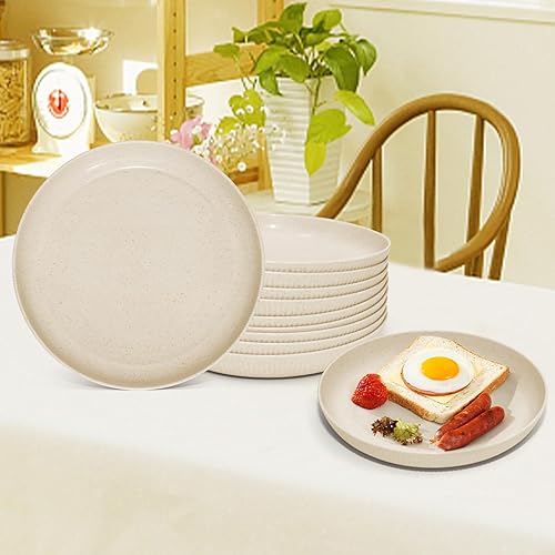 Miniatura 6 de SHECIPIN Juego de 12 platos de paja de trigo, platos de plástico de 9 pulgadas, platos ligeros de paja de trigo, para niños y adultos, platos de