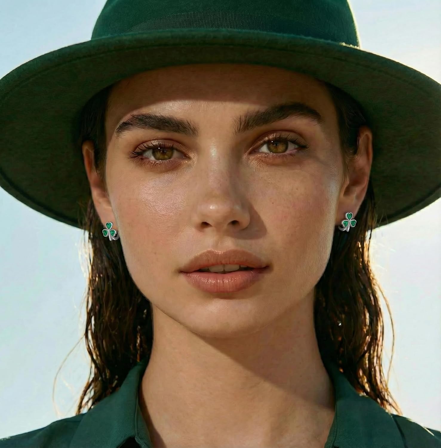 SLUYNZ 925 Sterling Silver CZ Love Clover Hoop Earrings for Women Teen Girls Green Shamrock Huggie Earrings for Summer - Image 2