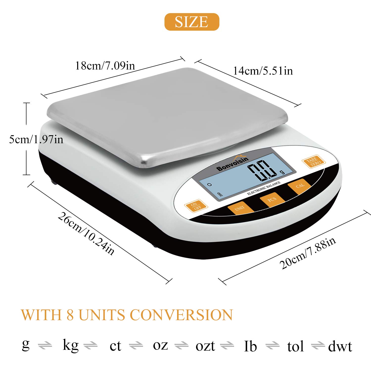 Bonvoisin Bilancia da Laboratorio Bilancia Analitica Bilancia Elettronica Bilancia di Precisione 5-30KG 0.1G Bilancia da Cucina Digitale Bilancia per Gioielli Bilancia Scientifica (15kg,0.1g)
