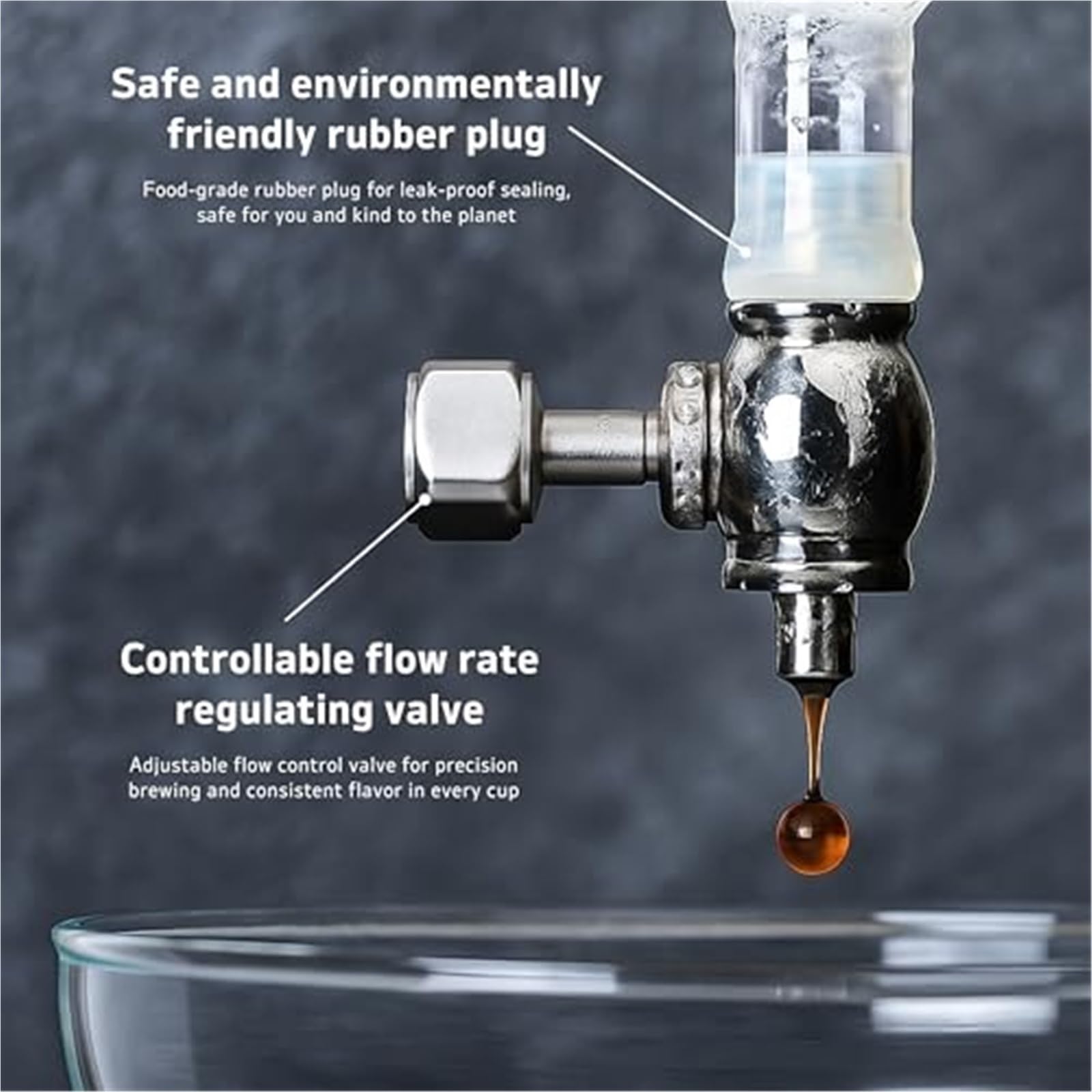 Cafetera Cold Brew, cafetera de goteo lento de 2,5 L con caudal ajustable, marco de madera para el hogar, oficina, fiesta
