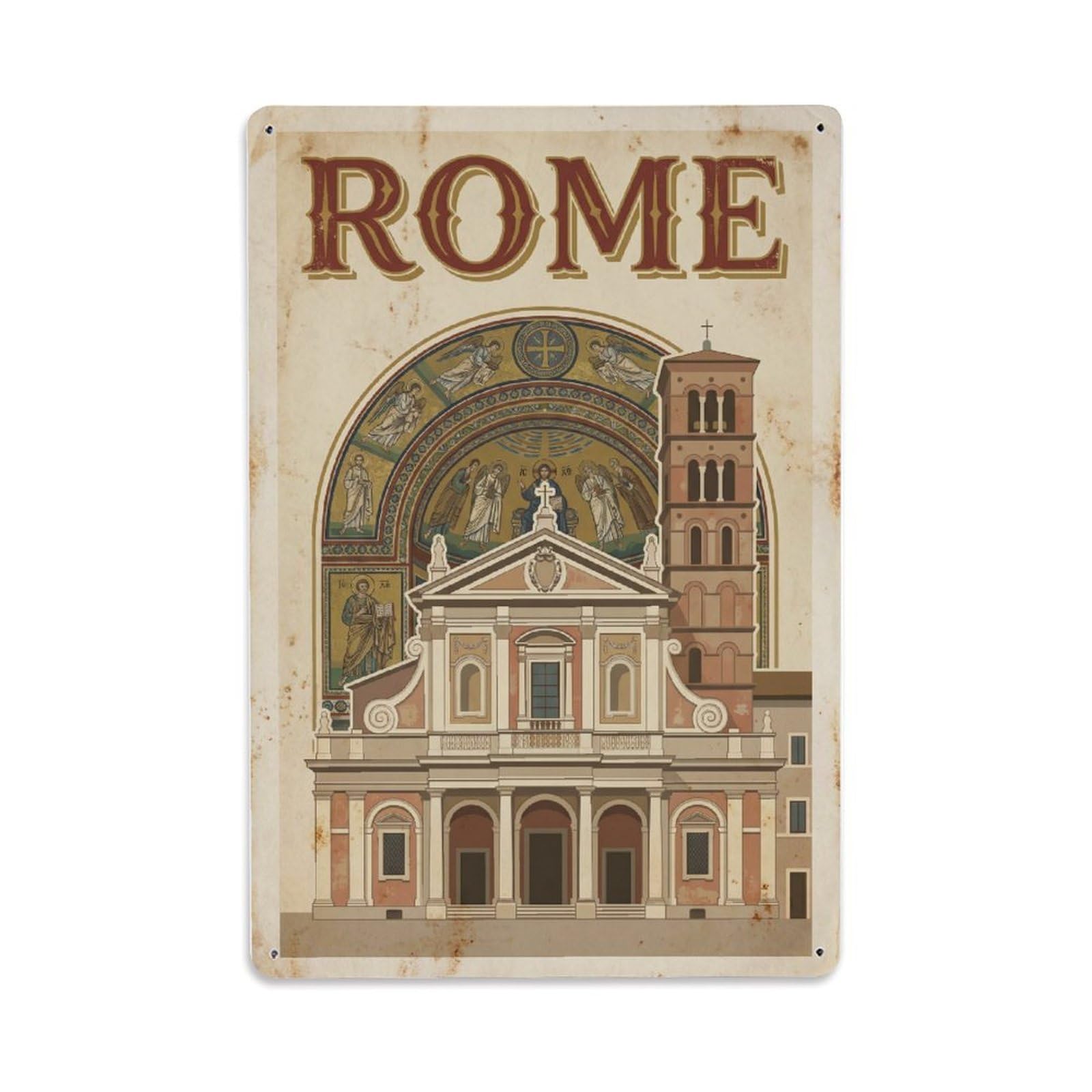 Vintage Travel Rome Basilica Santa Prassede Byzantine Mosaics Rusted Italy Metal Tin Sign Plaque Wall Decor for Cafe, Club Bar, Office, Home Garden Metal Poster 8x12Inch