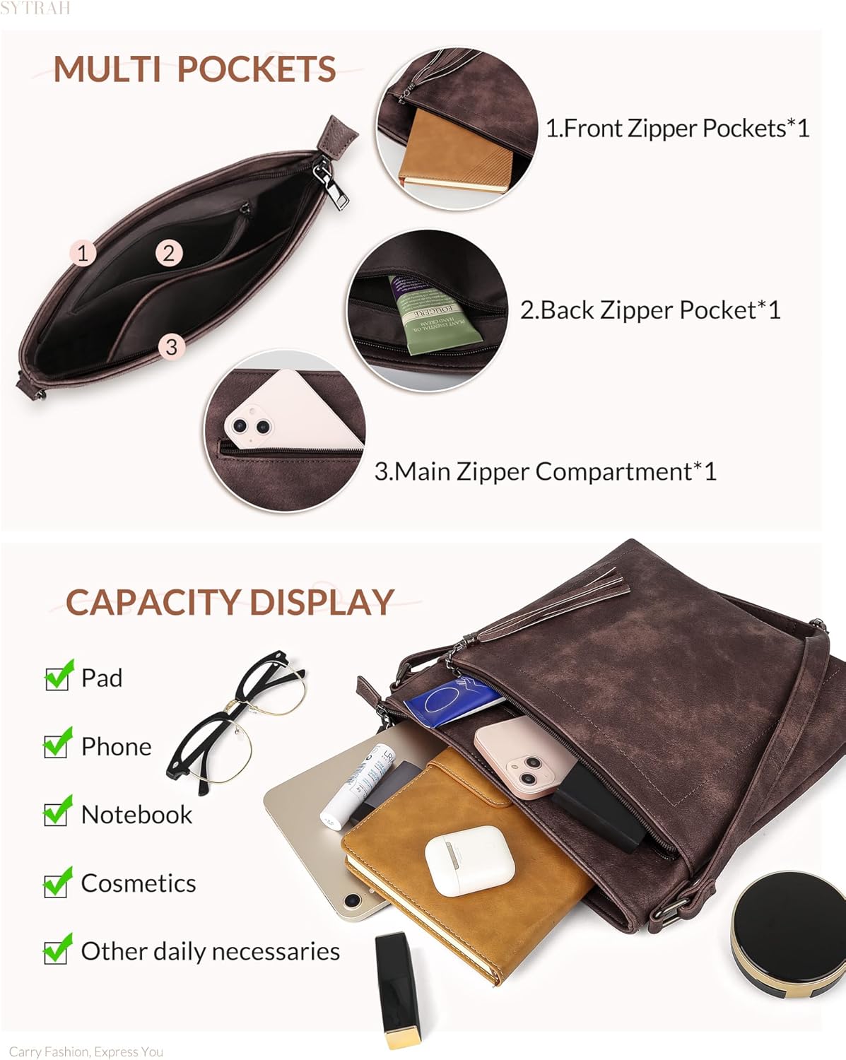 Crossbody Purses for Women, Premium Vagan Leather Crossbody Bag, Adjustable Strap Lightweight Shoulder Bag with Tassel - Image 4