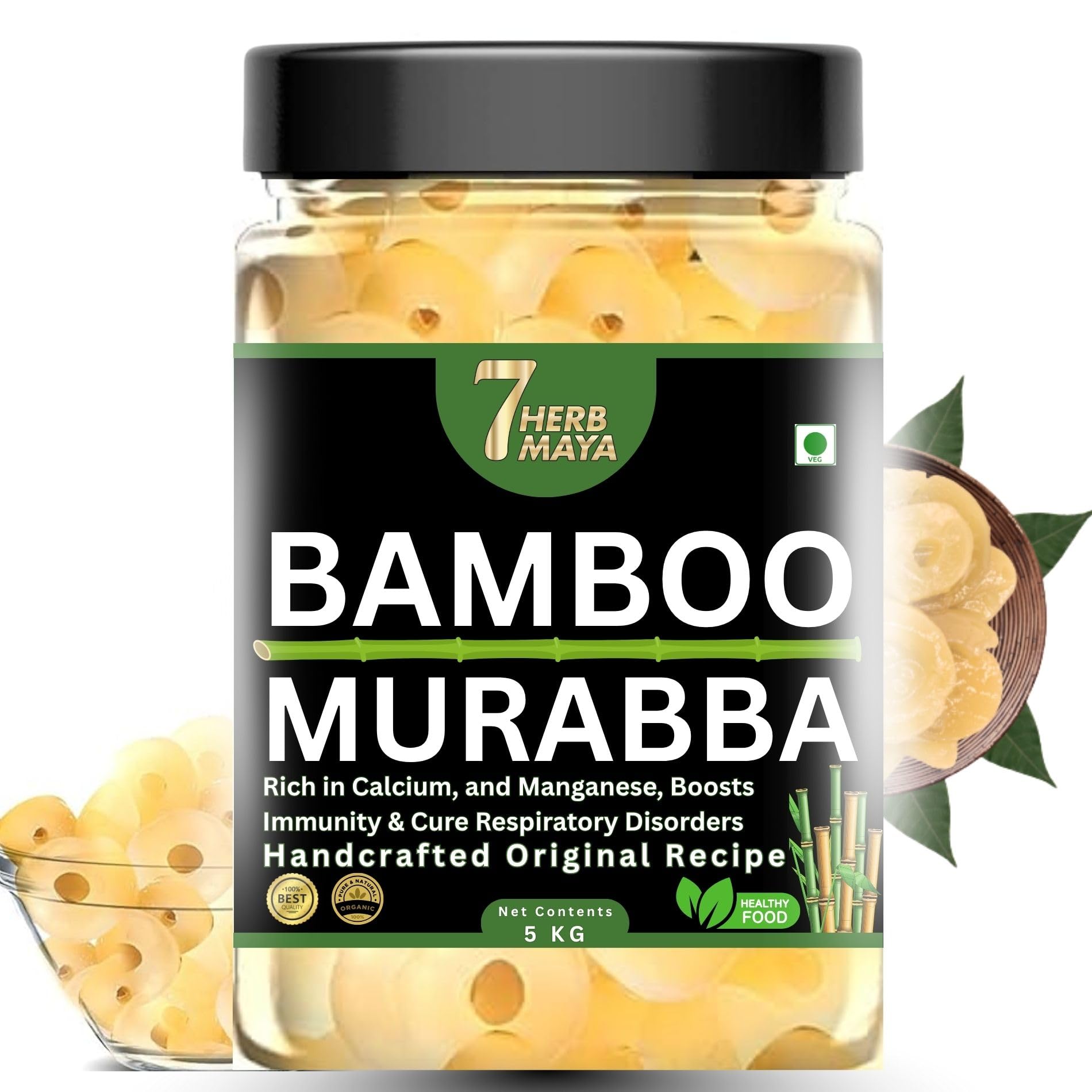 7HerbMaya Natural Bamboo Murabba | Made with Traditional Method | Heritage-Inspired Sweet Treat (5 Kg)