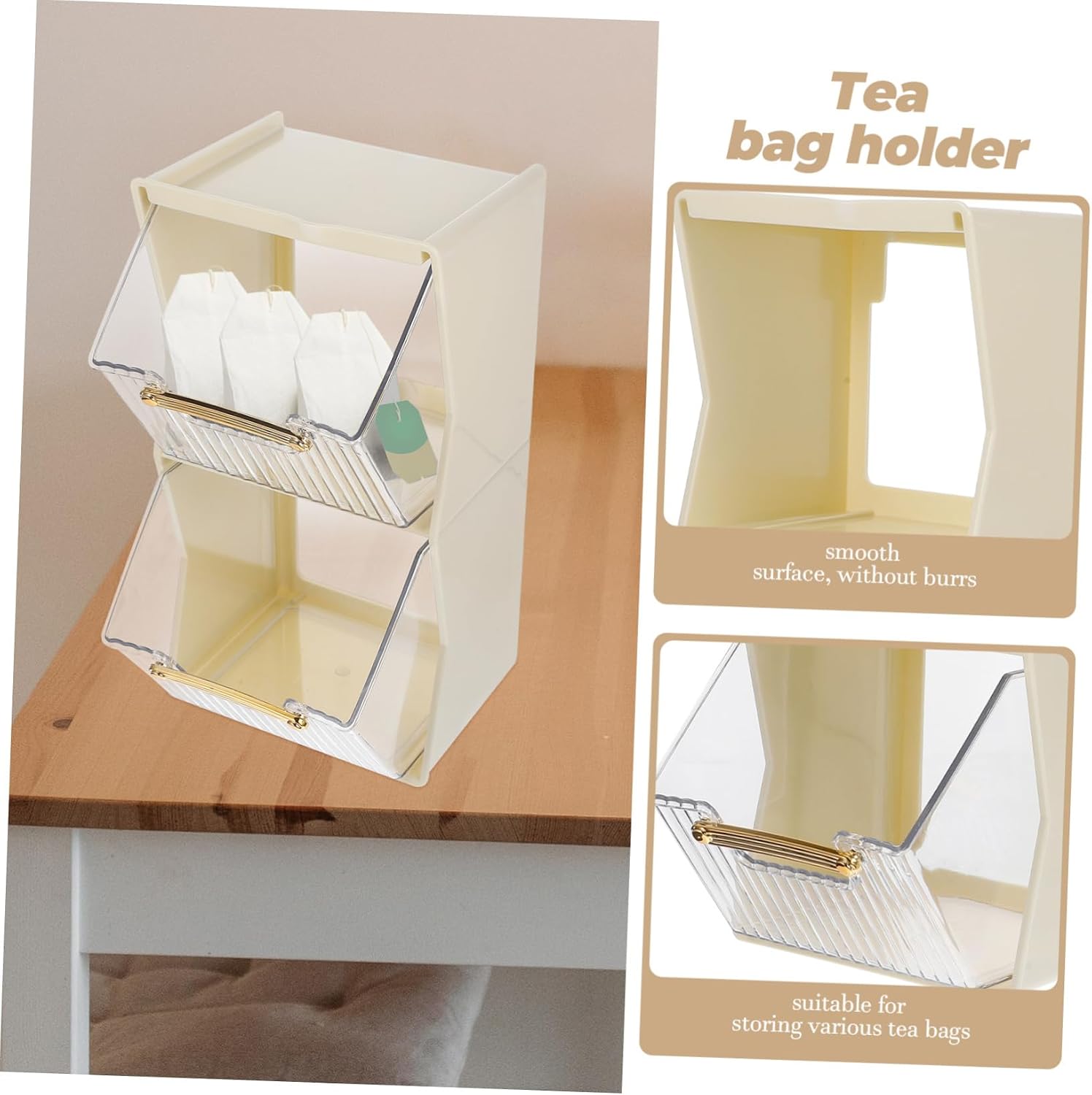 LABRIMP Double Tea Bag Organizer Transparent Storage Case for Home Office Kitchen for Tea Bags Coffee Sugar Packets Practical Space Saving