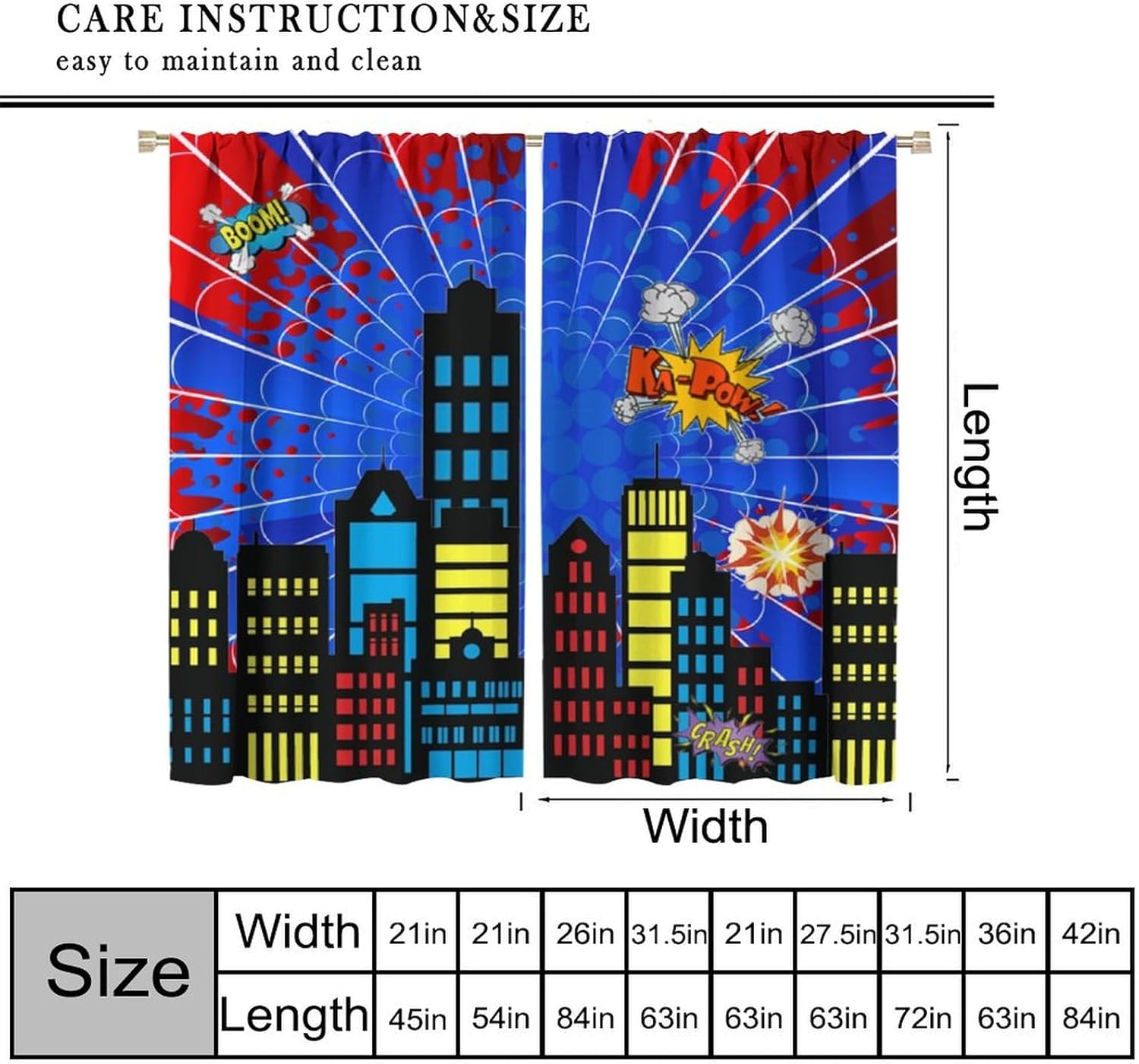 Super City Hero Window Curtains for Kids,Comics Style Super Urban Cartoon Spider Web Window Treatments for Boys Girls Bedroom Nursery Décor Drapes 2 Panel Sets Total Size 42" x 63"