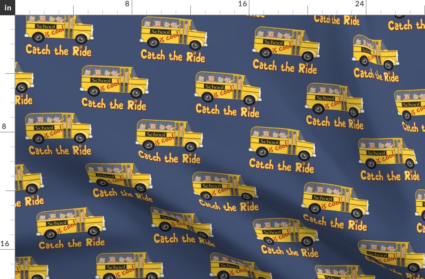 Spoonflower Fabric - School Cool Blue Bus Fun Cute Back Yellow Animals Bear Printed on Organic Cotton Sateen Fabric by The Yard - Sewing Quilting Apparel Home Decor