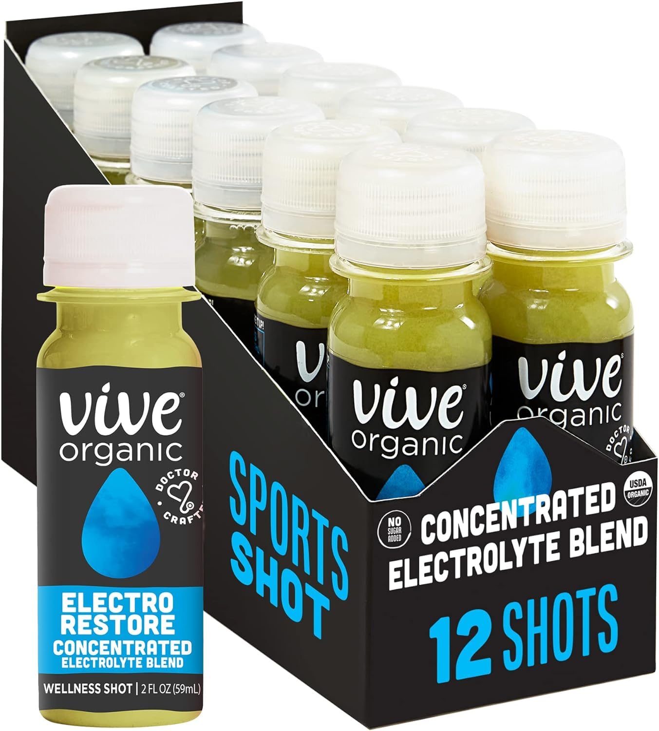 Vive Organic Post Workout Shot + Immune Support, Electrolyte and Immune Defense with Blue Spirulina & Organic Juice, Gluten Free, Vegan, Electro Restore, 2 Fl Oz (Pack of 12)