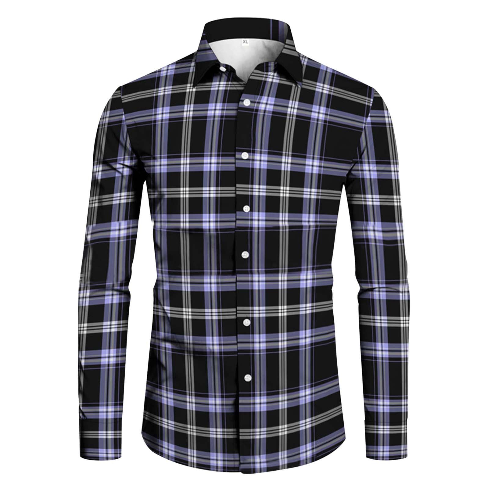 Genérico Camisa Cuadros Hombre Invierno Camisas Cuadros Hombre Camisa Hombre Manga Larga Invierno Casual Camisas Hombre Estampadas Azul Camisa Cuadros Informal para Exteriores