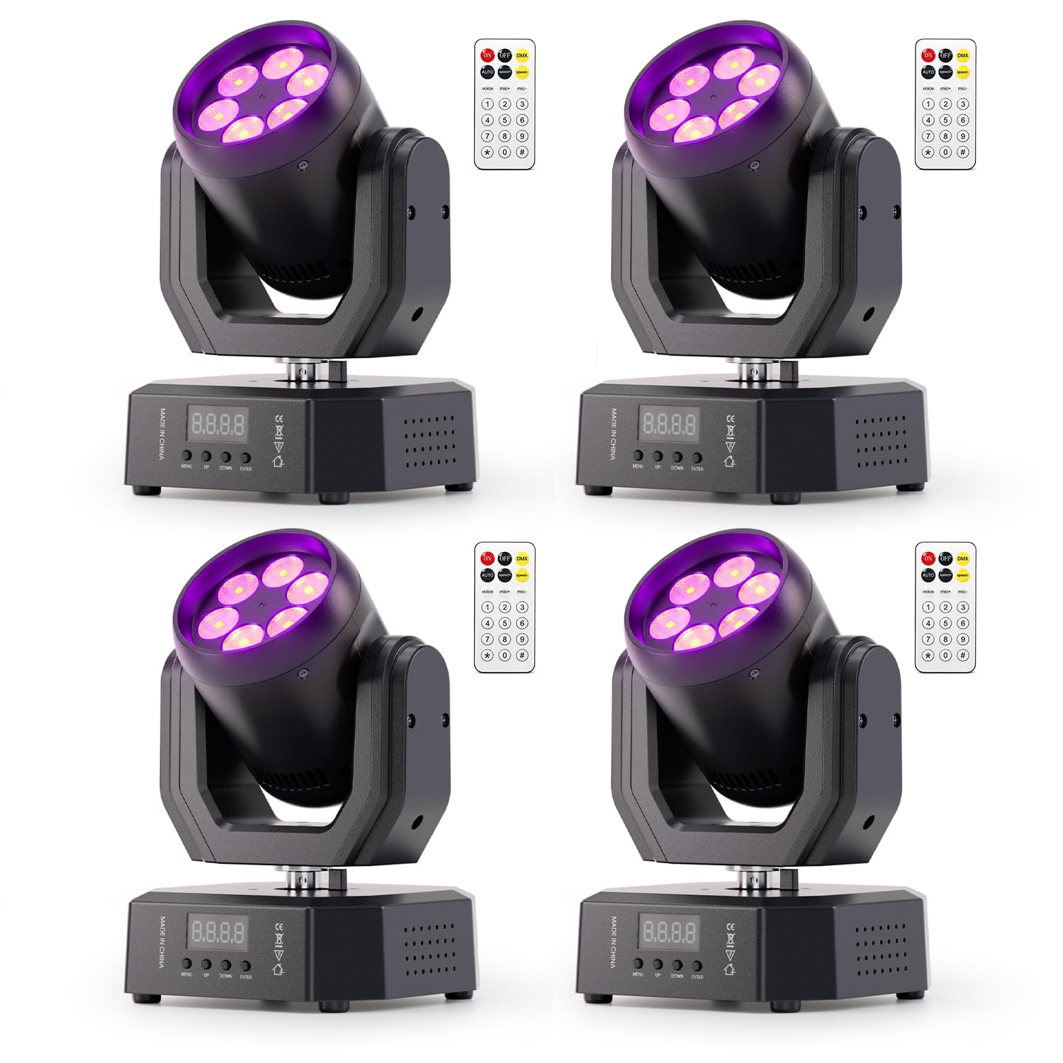 Lyre LED Lumière de Scène Mobile 30W avec Télécommande, Wash Jeu de Lumière Soirée 6 LED RGBW mini Lumière de Fête DMX512 Effet de Faisceau Contrôle du Son pour DJ Disco Bar Concert 4PCS