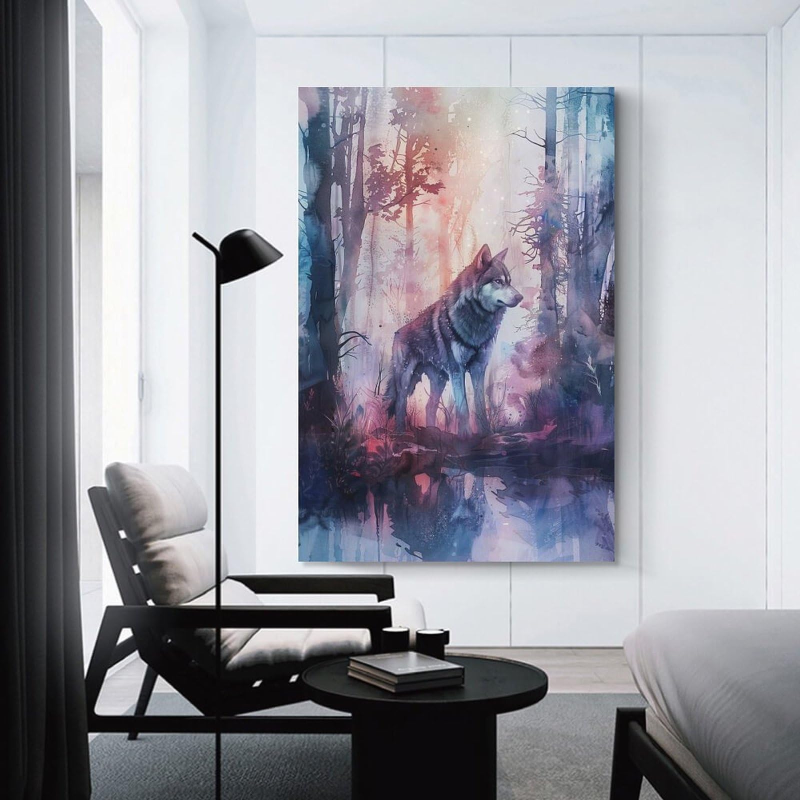 Junmoney Unframe-Style-16 Wolf In Misty Forest Decorative Wall Artwork 20X30inch(50X75cm), For Entrance Spaces, Stair Walls Or Halls, A Stylish Accent For Home Entrances