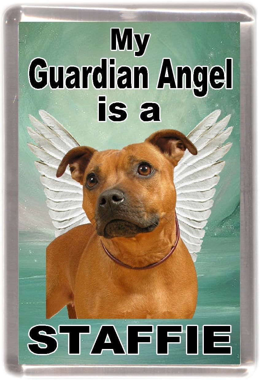 Staffordshire Bull Terrier/Red Staffie Dog Fridge Magnet "My Guardian Angel is a Staffie"