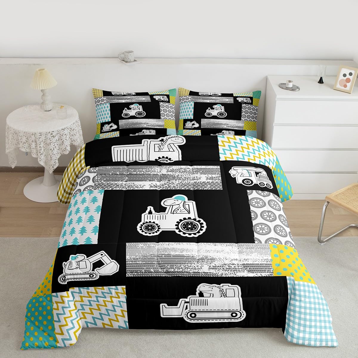 Feelyou Queen Size Construction Truck Bed Sheet Set | Kids Excavator Tractor Bedding With Deep Pocket Fitted Sheet - View #9