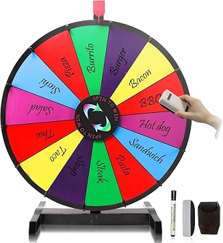 18" Tabletop 14 Slots Spinning Prize Wheel with Durable Base Stand | Spin Wheel for Prizes with Dry Erase Markers and Eraser, Spinner for Game Carnival Trade Show Party, Fmaily Game Nigth