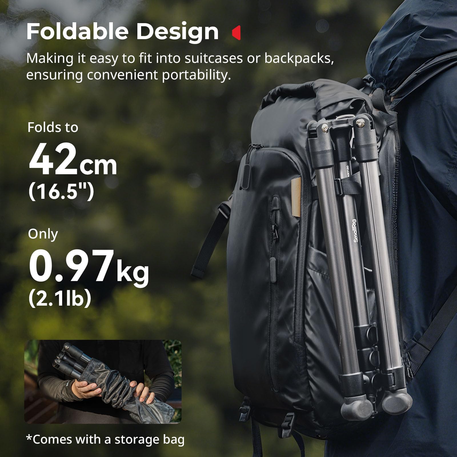 SMALLRIG 74,8"/190cm Lichtstativ, Max. Belastung 4kg, Kompaktes Stativ für Taschenlampen, Ringlicht, LED/RGBVideoleuchten, COB Licht, Faltbares und Verstellbares Beleuchtungsstativ - 5475