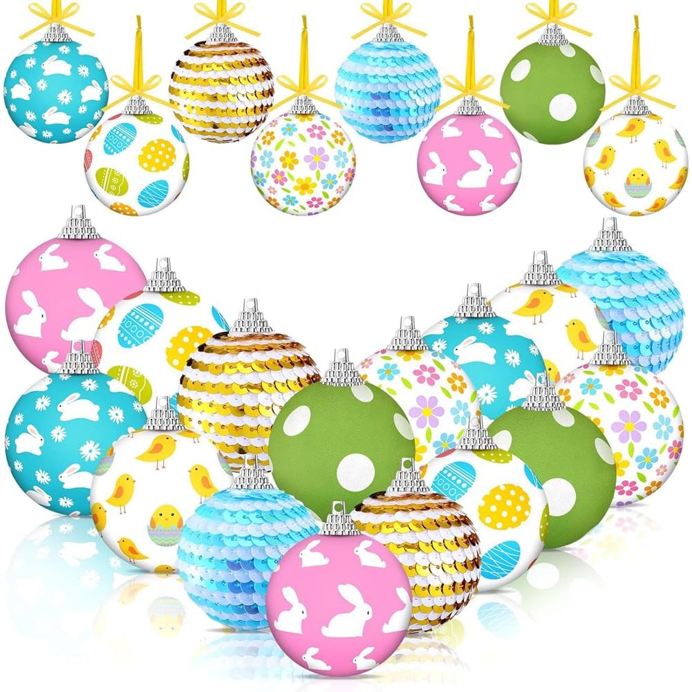 IJSDNVJNDX Spring Hanging Ornament Decorations 16 Pcs Easter Tree 1.97 Inch Bunny Rabbits Egg Chick Daisy Flower