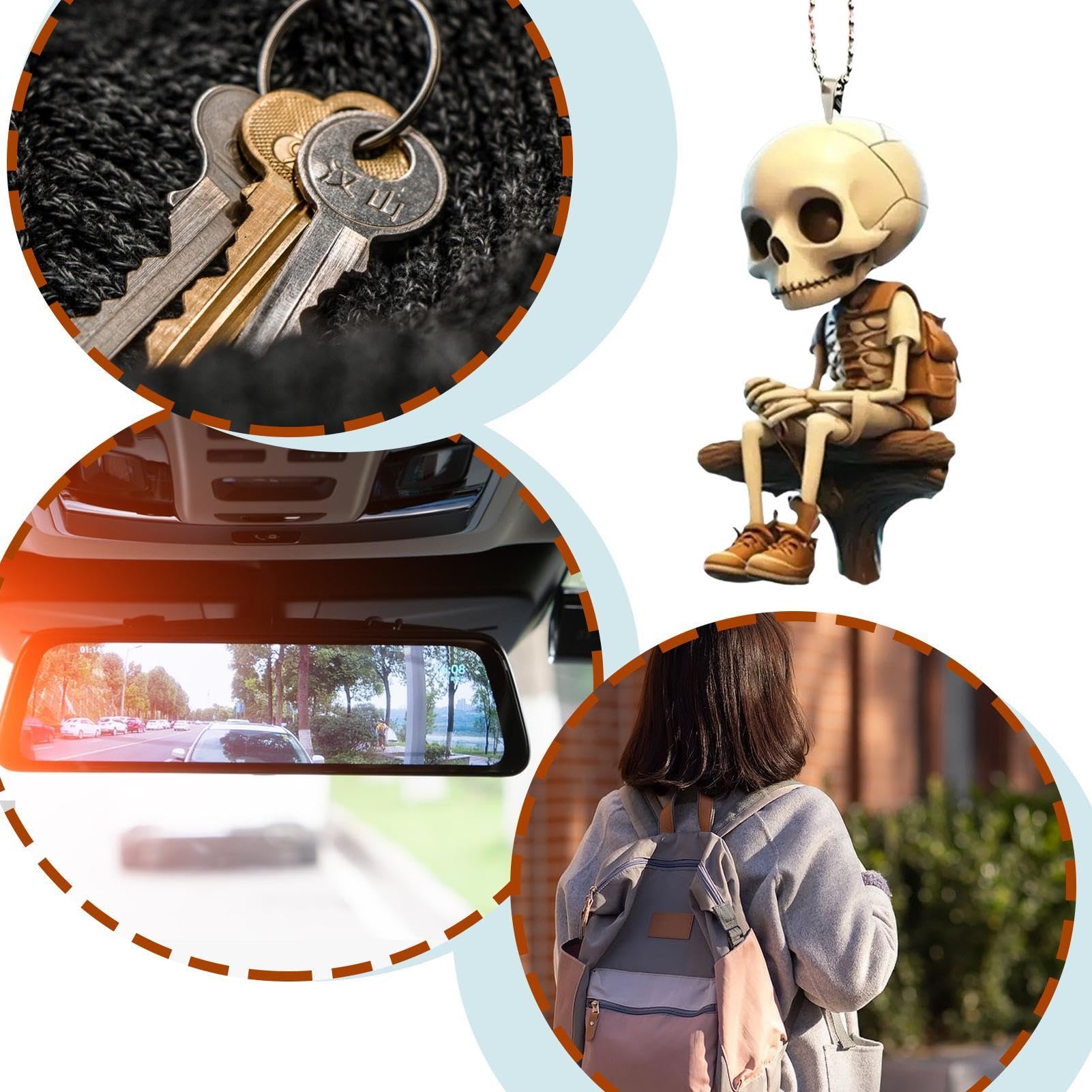 Ornement De Voiture De Crâne,ornements De Crâne Pour Voitures - Décorations De Voiture D'horreur,Accessoires De Pendentif De Voiture, Pendentif De Voiture En Acrylique 2D, Ornements De Sac à Dos Cool