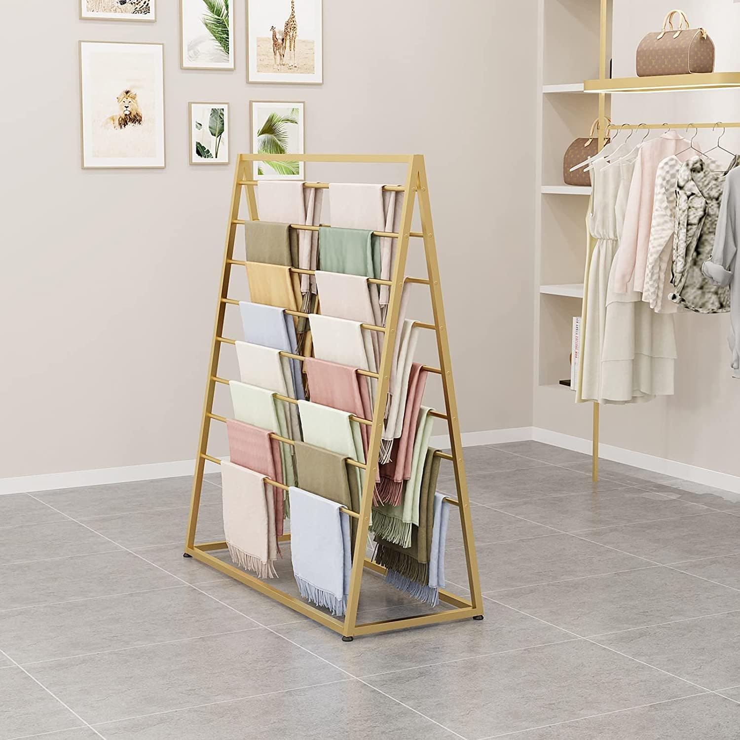 Ribbon Organizer Rack Craft Room Space Saving Scarf Organizer Rack Hijab Display Hanger, Metal Floor Standing Pants Hanger 60cm/80cm/100cm/120cm Wide (Color : Gold, Size : Wide 100cm/39inch)