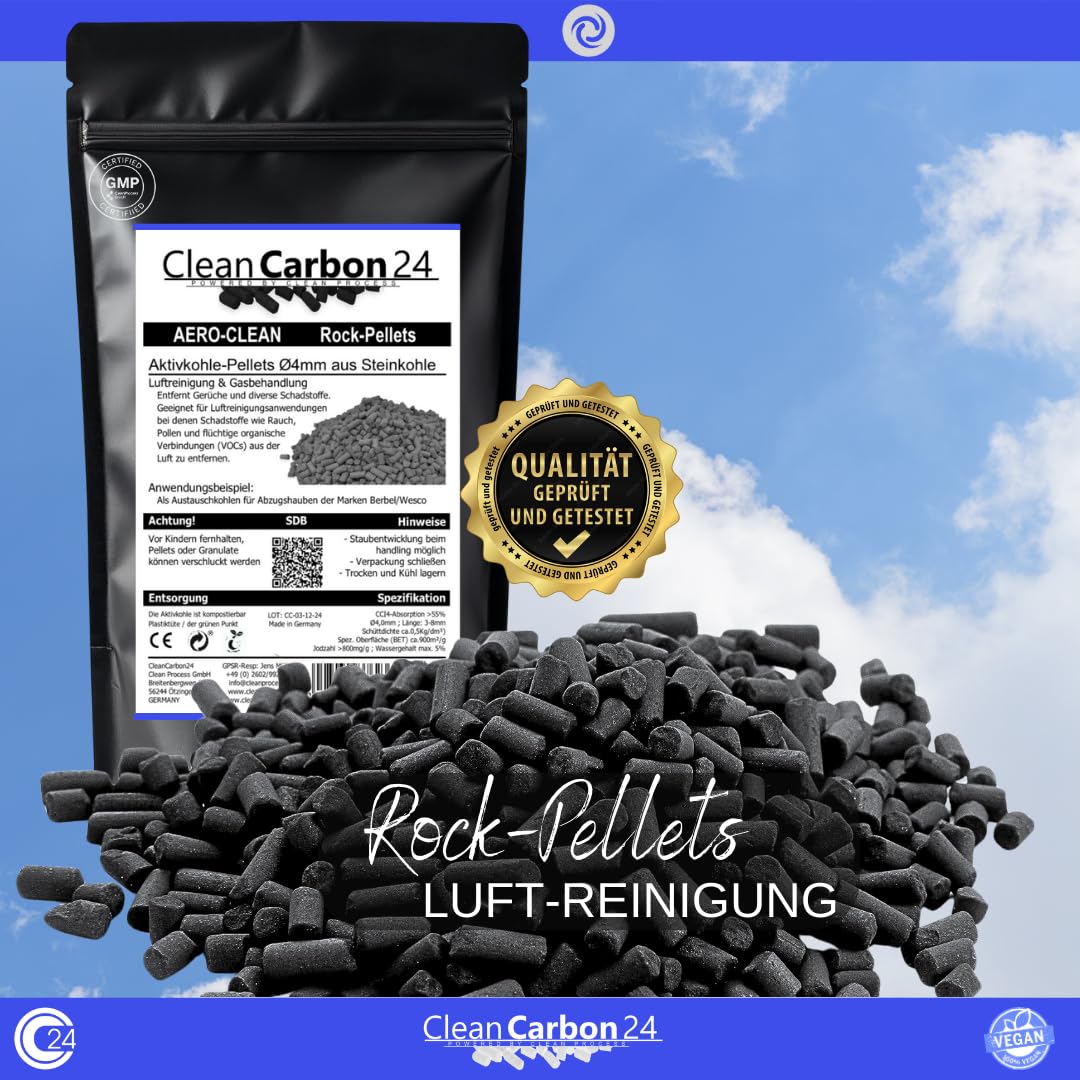 2,5 litri di pellet di carbone attivo Ø4mm, in carbone duro per la purificazione dell'aria [classe di efficienza energetica A]